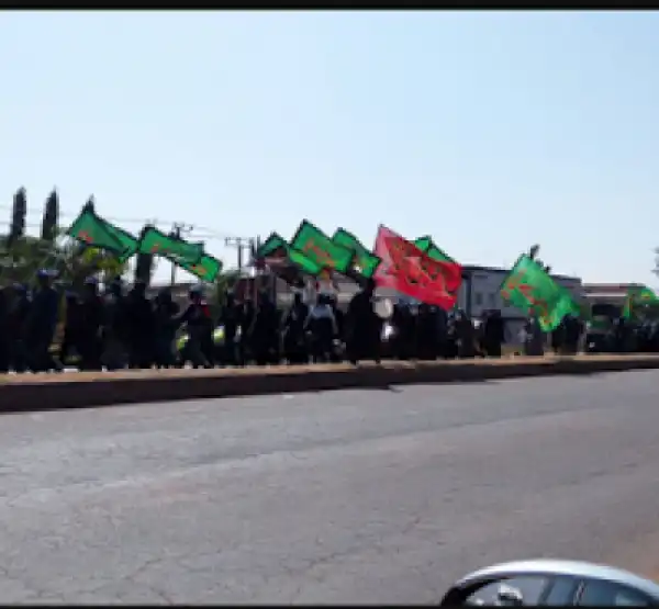 Photos: Islamic Group Trek From Kaduna To Zaria After Boko Haram Attacked Its Members